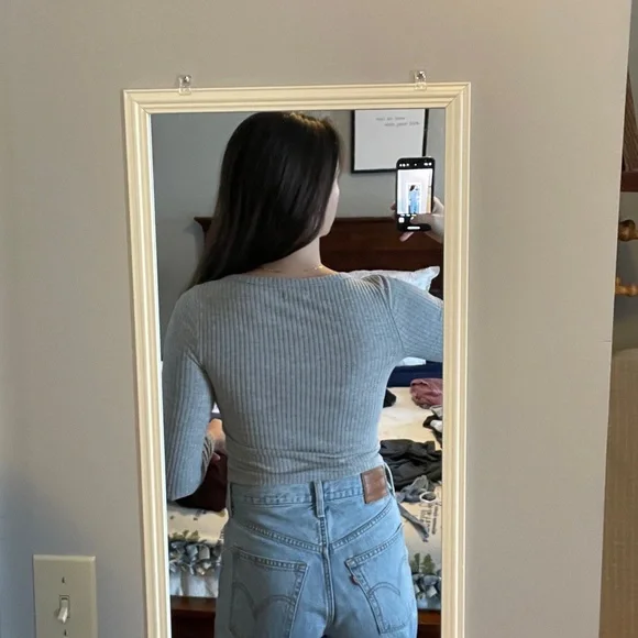 Wild Fable Gray Ribbed Button-Front Top - Picture 5 of 5